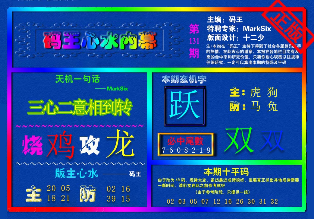 131期{码王雷锋}内幕报[图]