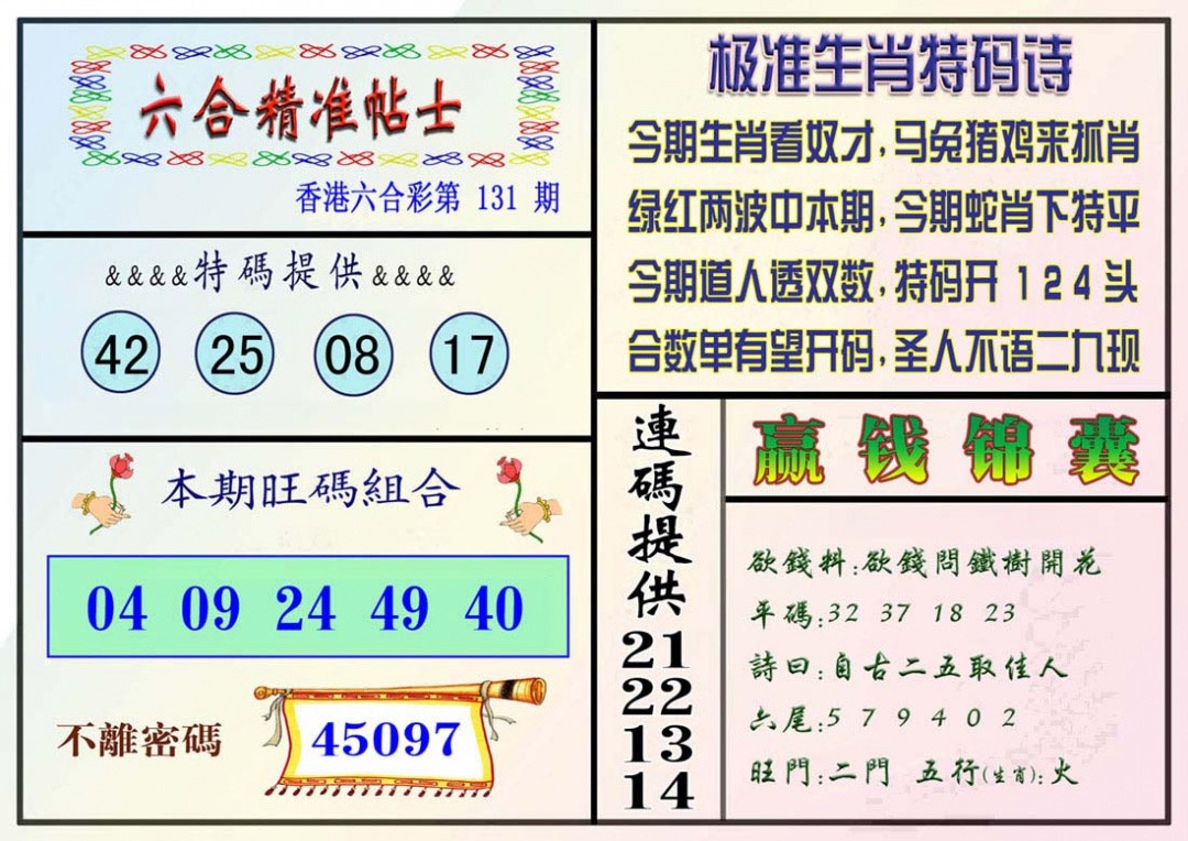 131期精准贴士[图]